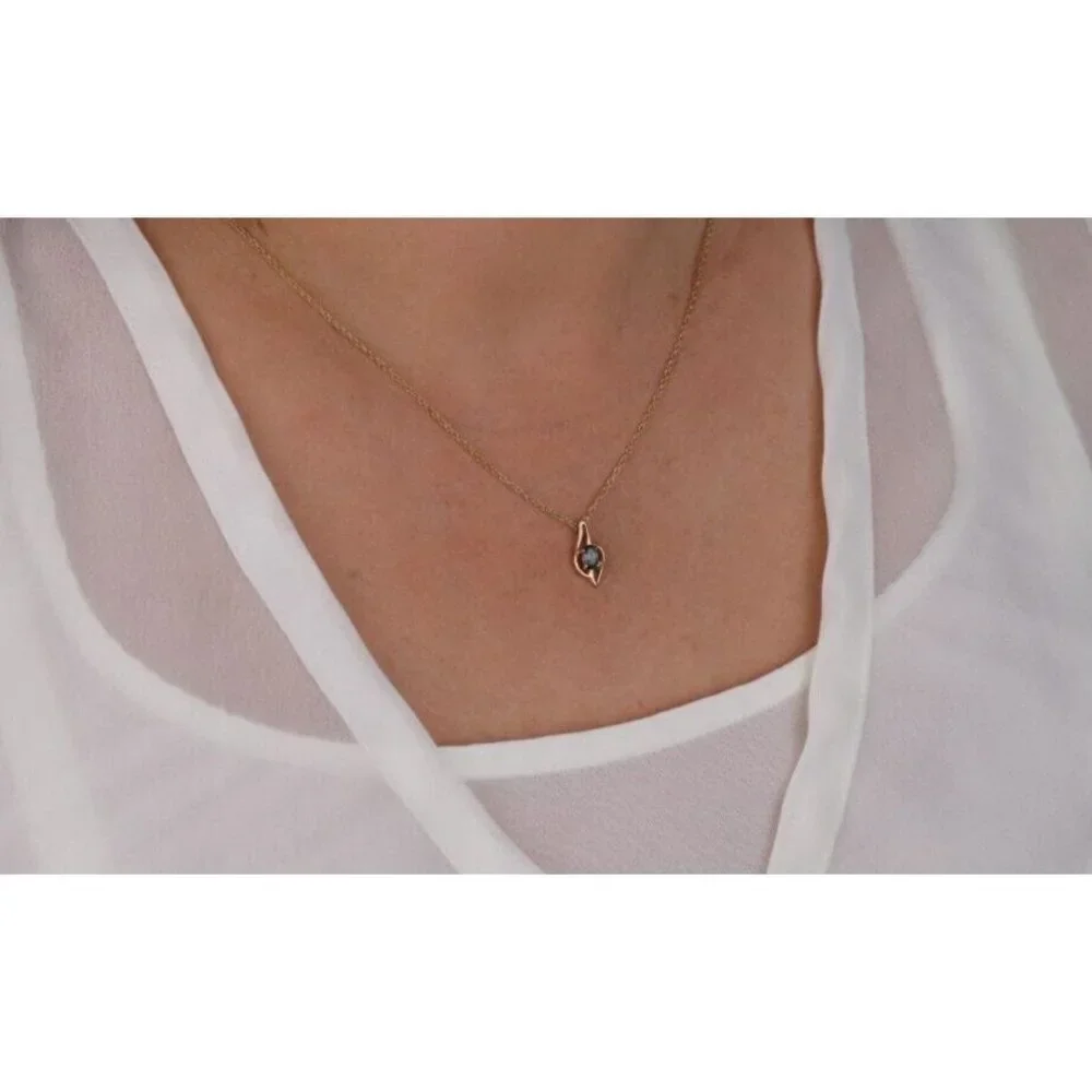 Pendant Only 14k Yellow Gold Natural Blue Topaz and Diamond Pendant - Picture 2 of 5